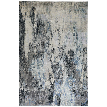 Modern Wool & Silk Grey Handknotted Rug
