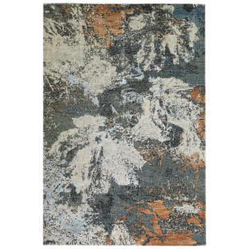 Modern Wool & Silk Grey Handknotted Rug