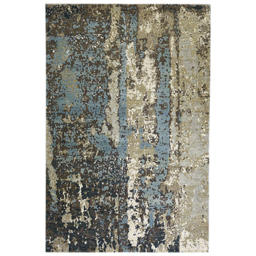 Modern Wool & Silk Grey Handknotted Rug