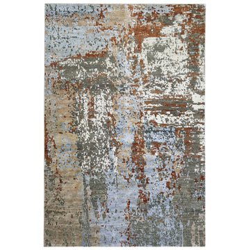 Modern Wool & Silk Grey Handknotted Rug