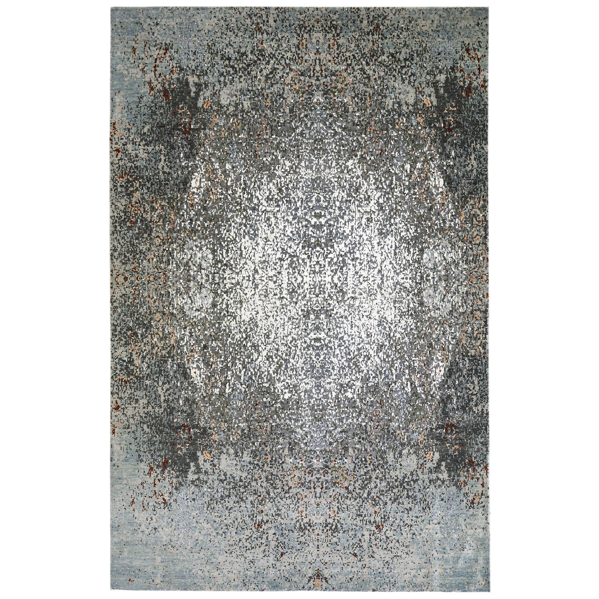 Modern Wool & Silk Grey Handknotted Rug