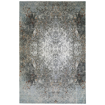 Modern Wool & Silk Grey Handknotted Rug