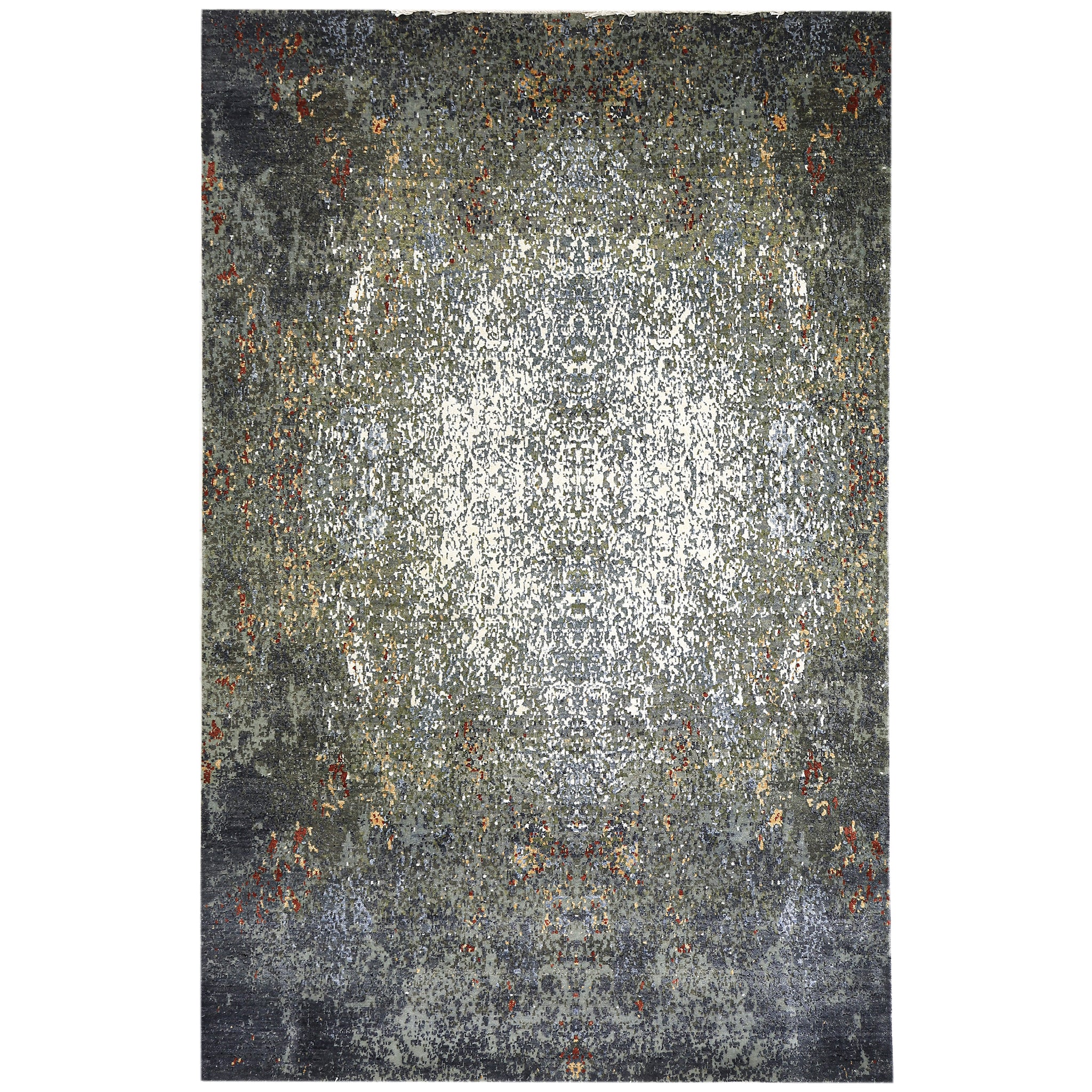Modern Wool & Silk Grey Handknotted Rug