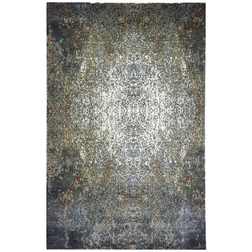 Modern Wool & Silk Grey Handknotted Rug