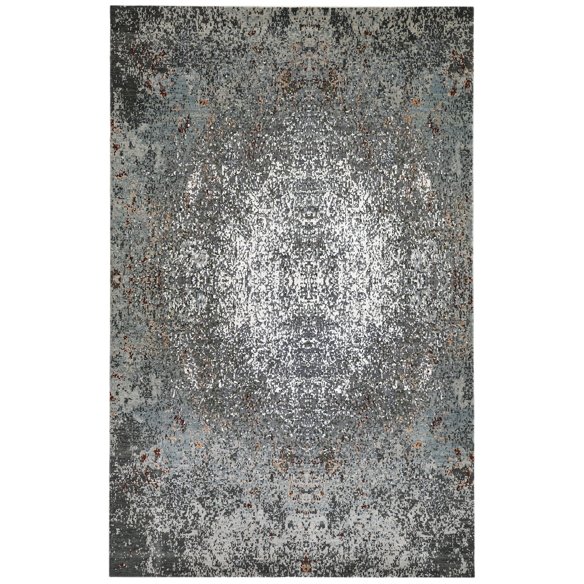 Modern Wool & Silk Grey Handknotted Rug