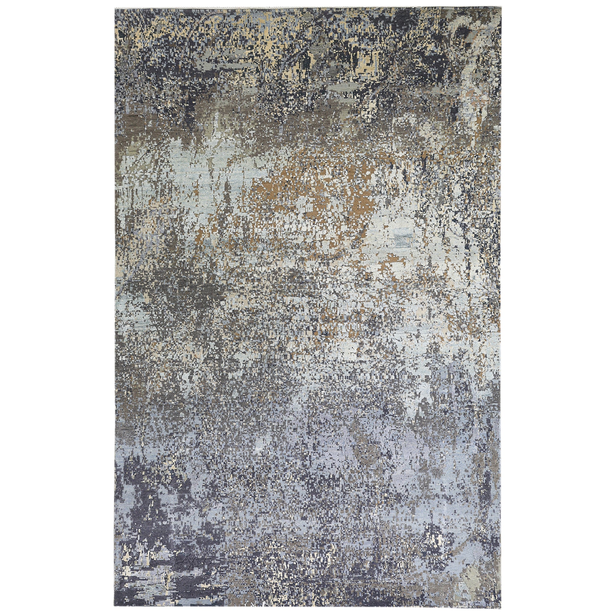 Modern Wool & Silk Grey Handknotted Rug