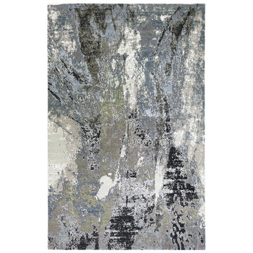 Modern Wool & Silk Grey Handknotted Rug