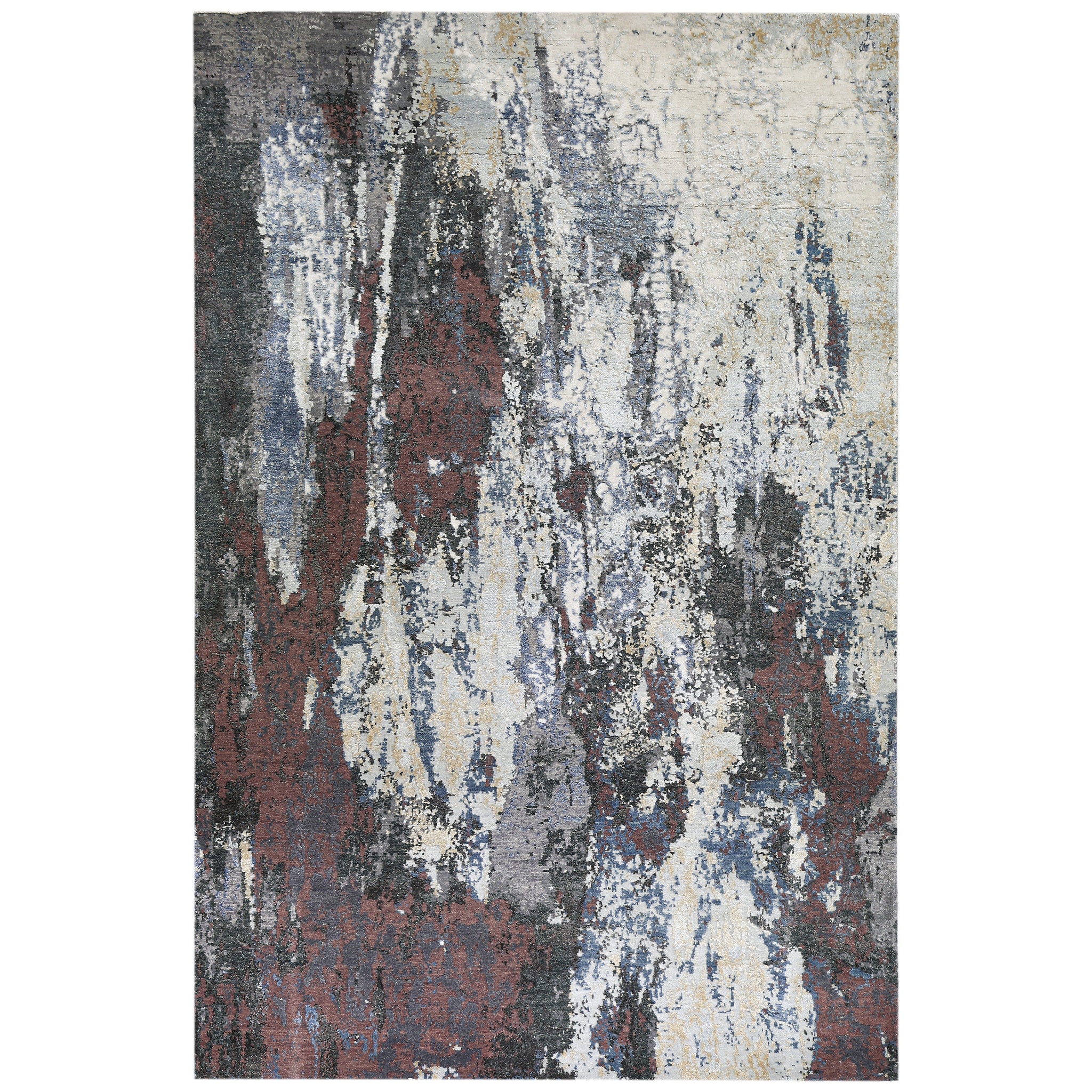 Modern Wool & Silk Grey Handknotted Rug