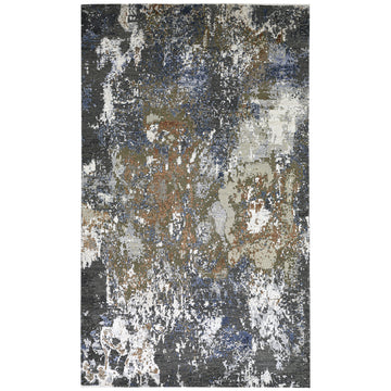 Modern Wool & Silk Grey Handknotted Rug