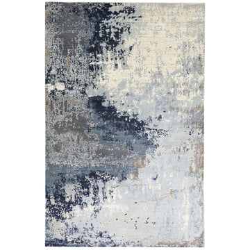 Modern Wool & Silk Grey Handknotted Rug