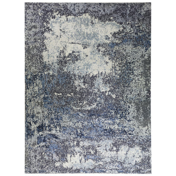 Modern Wool & Silk Grey Handknotted Rug