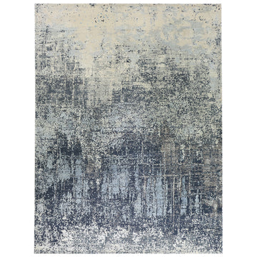 Modern Wool & Silk Grey Handknotted Rug