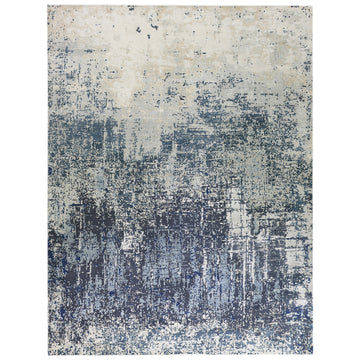 Modern Wool & Silk Grey Handknotted Rug