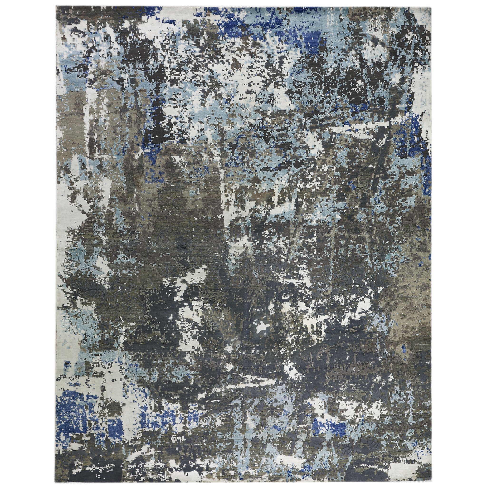 Modern Wool & Silk Grey Handknotted Rug