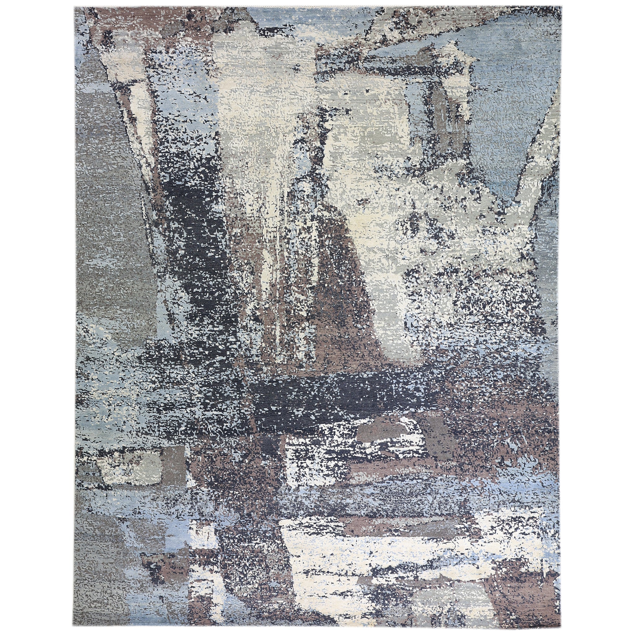 Modern Wool & Silk Grey Handknotted Rug