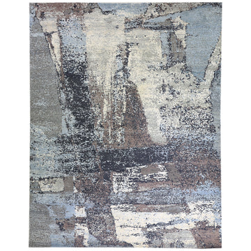 Modern Wool & Silk Grey Handknotted Rug
