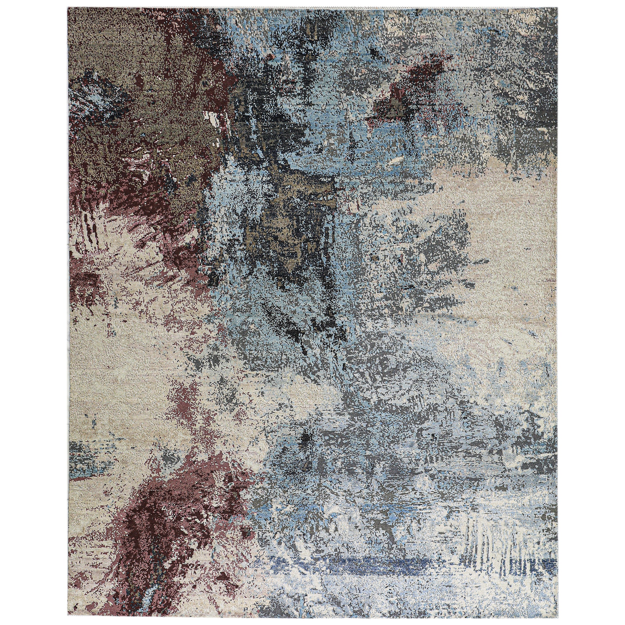 Modern Wool & Silk Grey Handknotted Rug