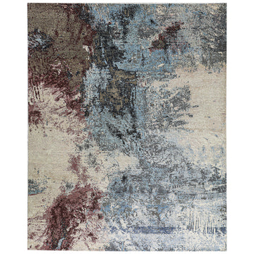 Modern Wool & Silk Grey Handknotted Rug