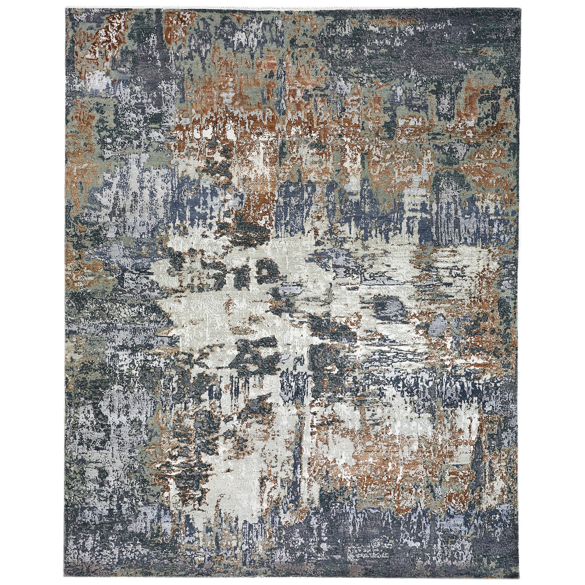 Modern Wool & Silk Grey Handknotted Rug
