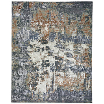 Modern Wool & Silk Grey Handknotted Rug
