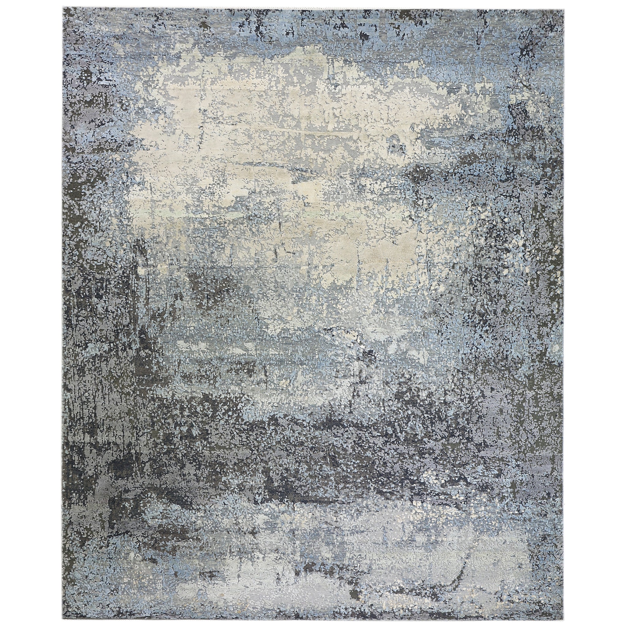 Modern Wool & Silk Grey Handknotted Rug