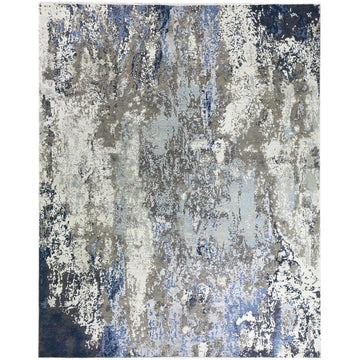 Modern Wool & Silk Grey Handknotted Rug