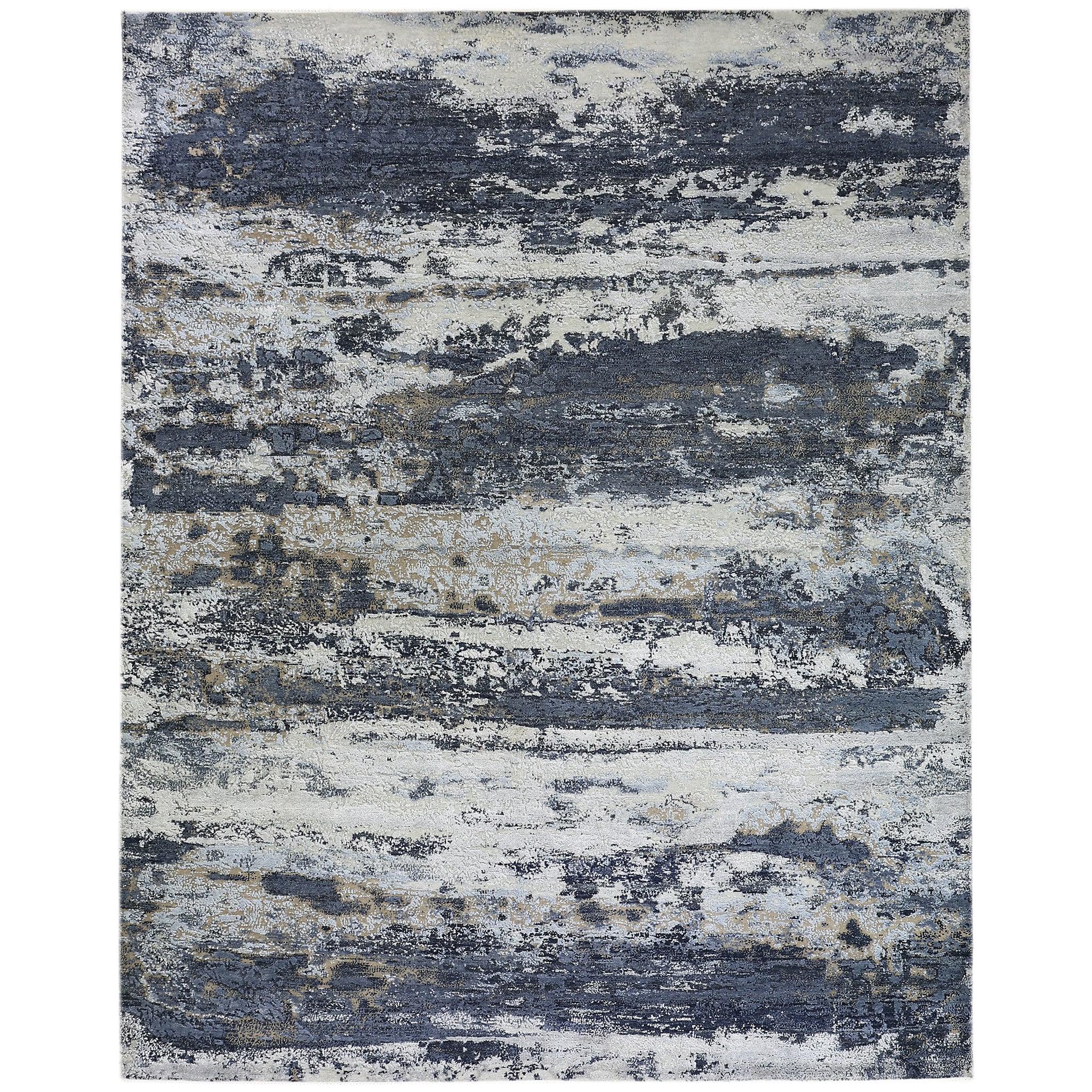 Modern Wool & Silk Grey Handknotted Rug