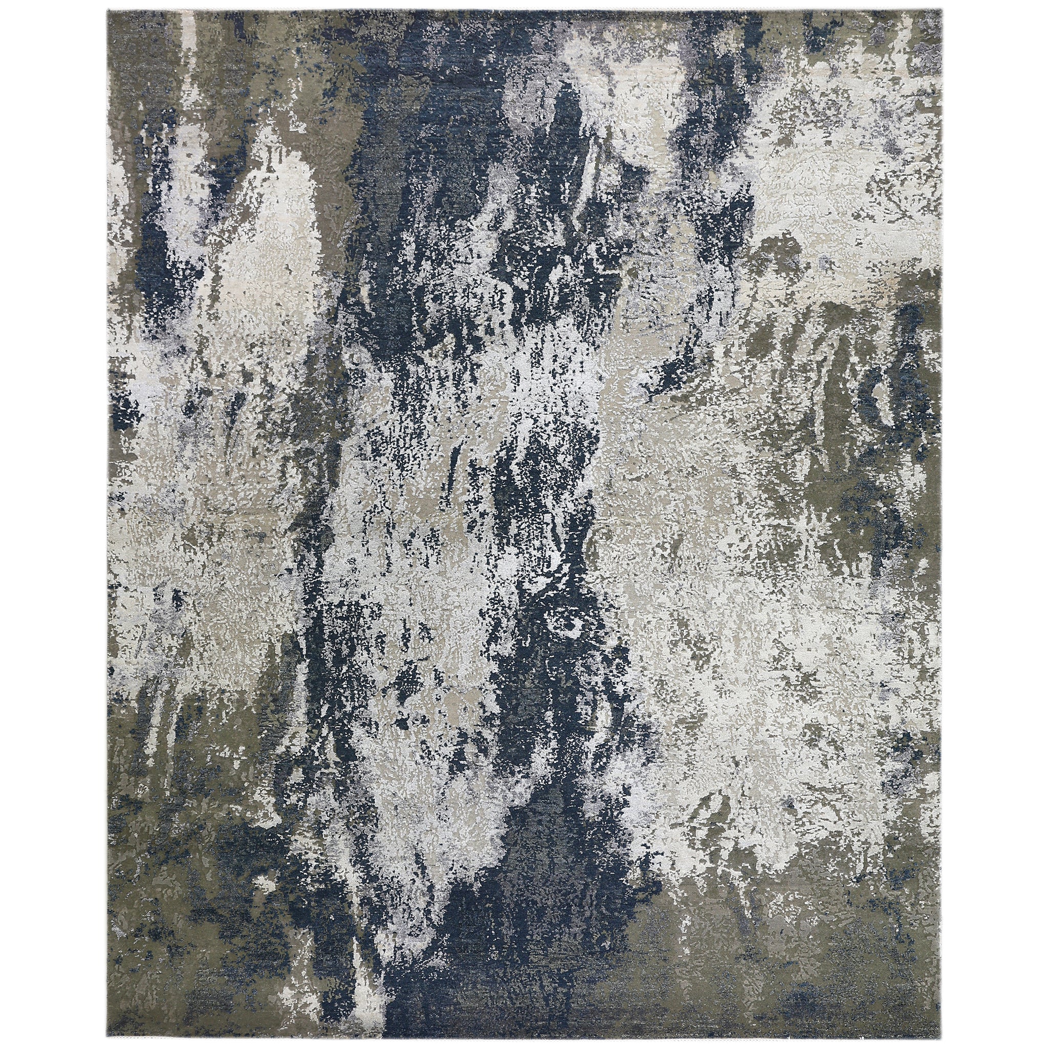 Modern Wool & Silk Grey Handknotted Rug