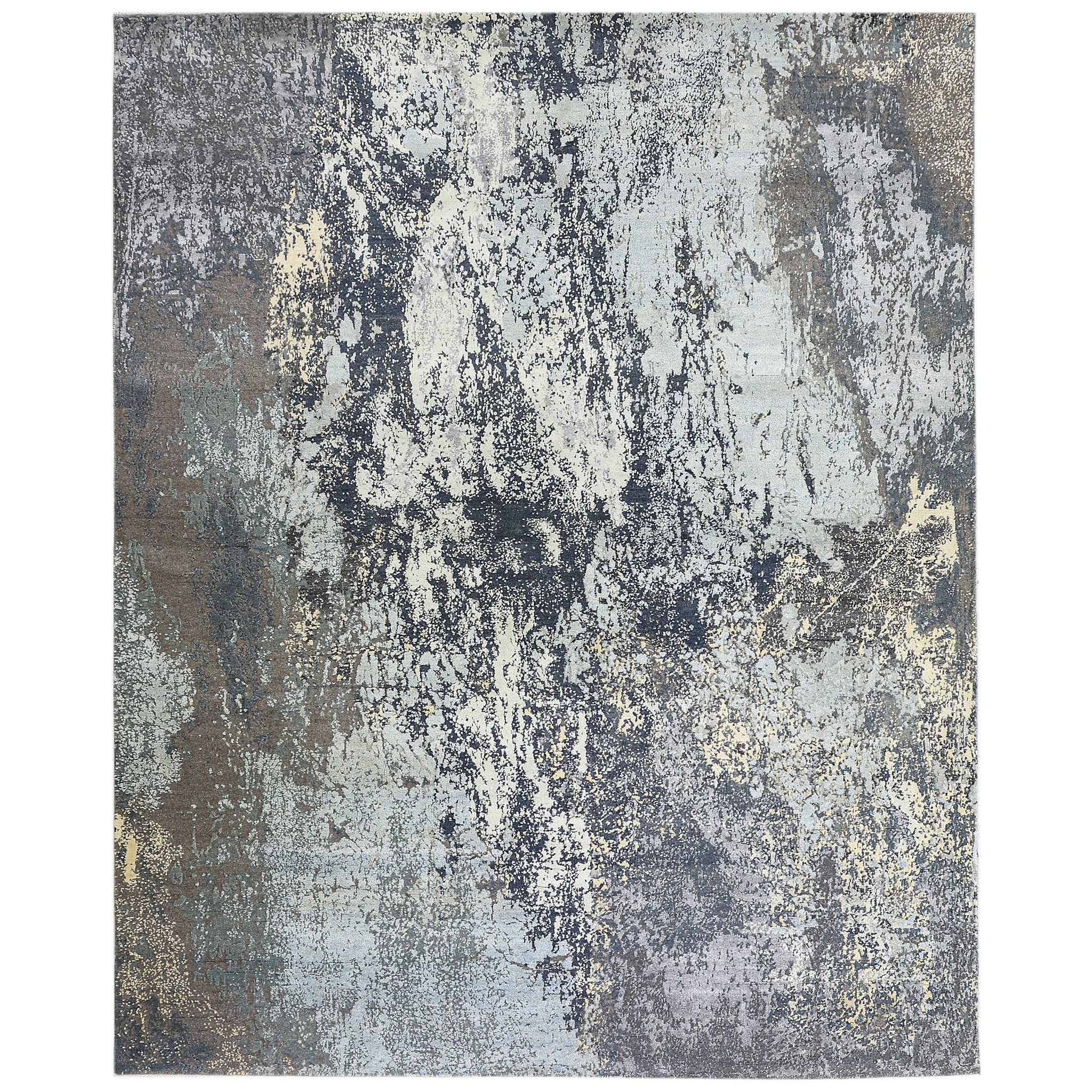 Modern Wool & Silk Grey Handknotted Rug
