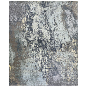 Modern Wool & Silk Grey Handknotted Rug