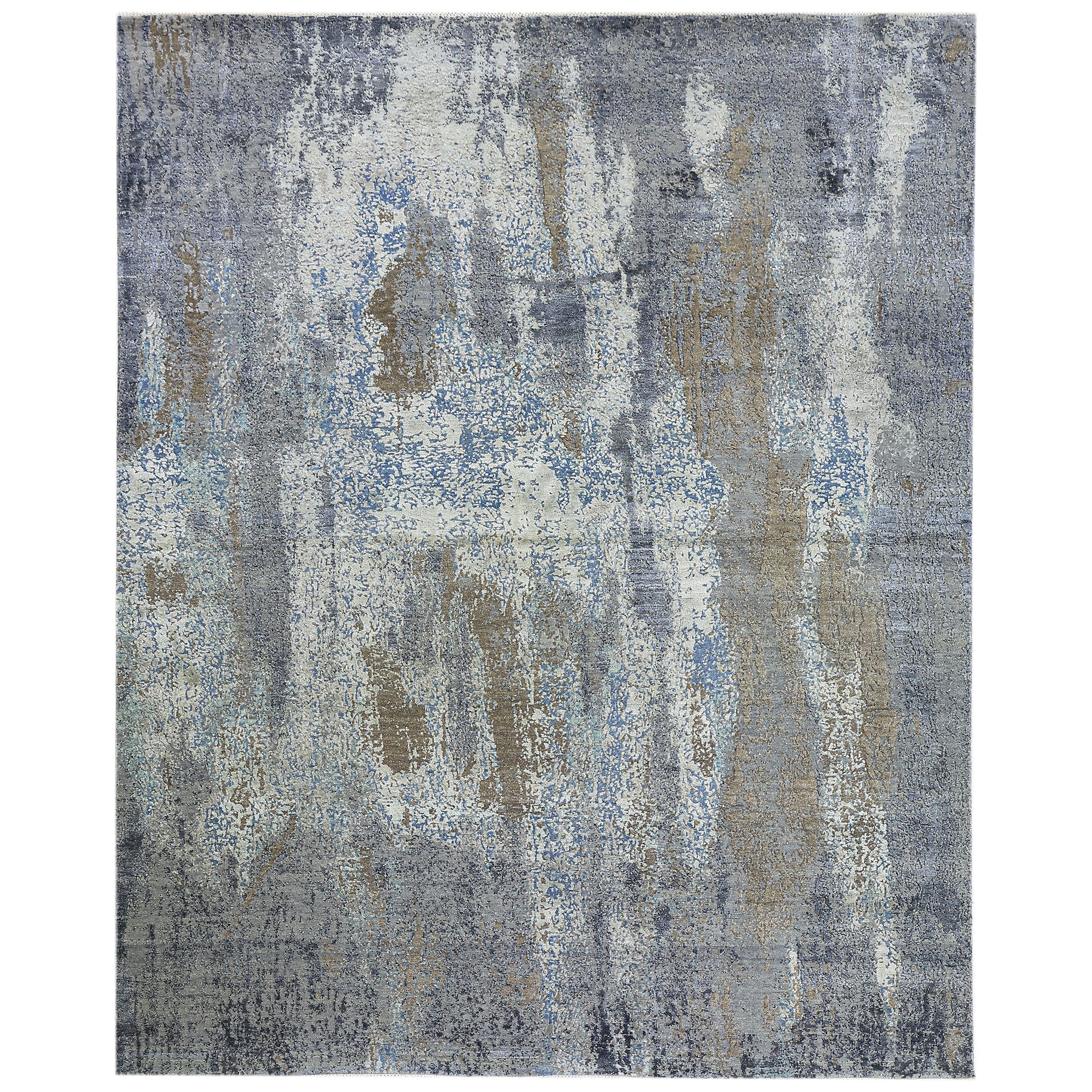 Modern Wool & Silk Grey Handknotted Rug