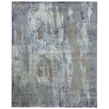 Modern Wool & Silk Grey Handknotted Rug