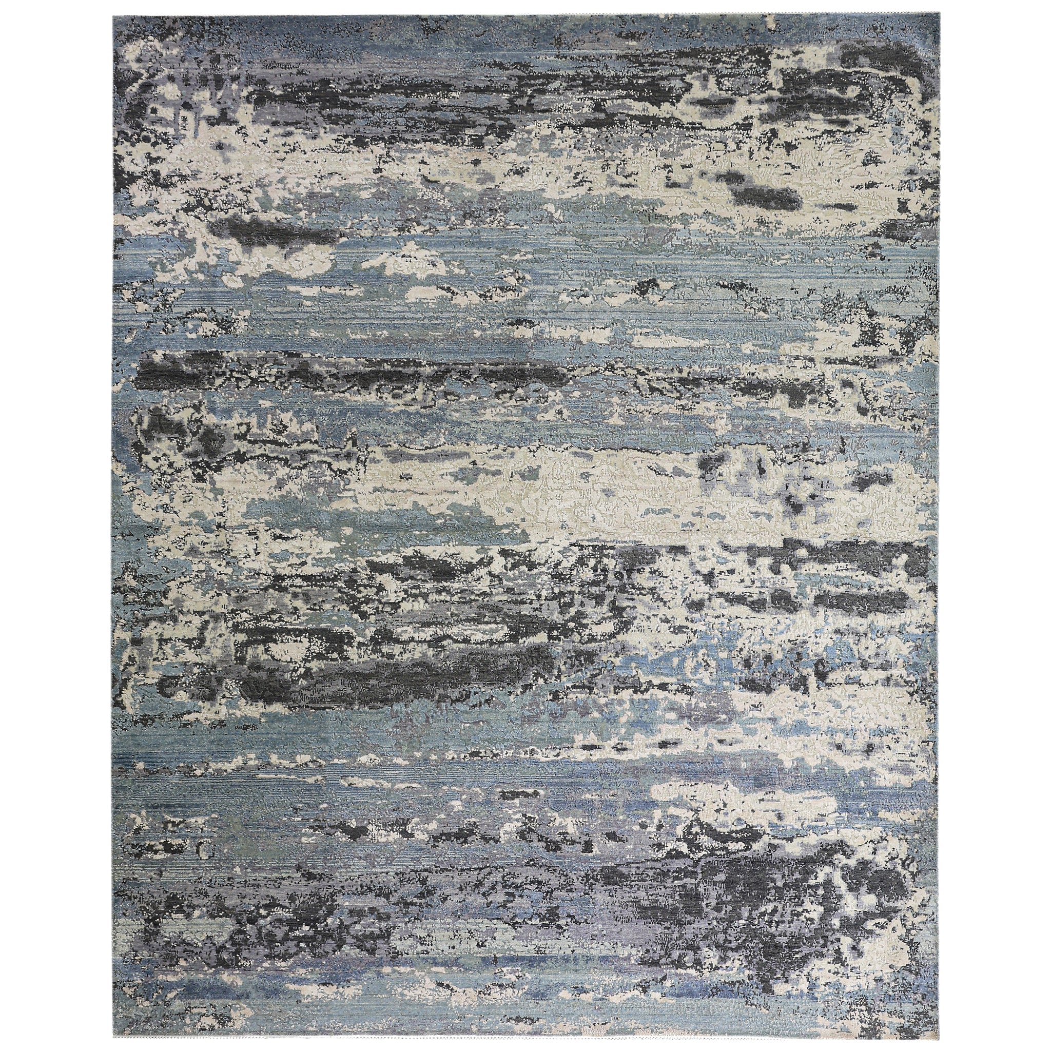 Modern Wool & Silk Grey Handknotted Rug