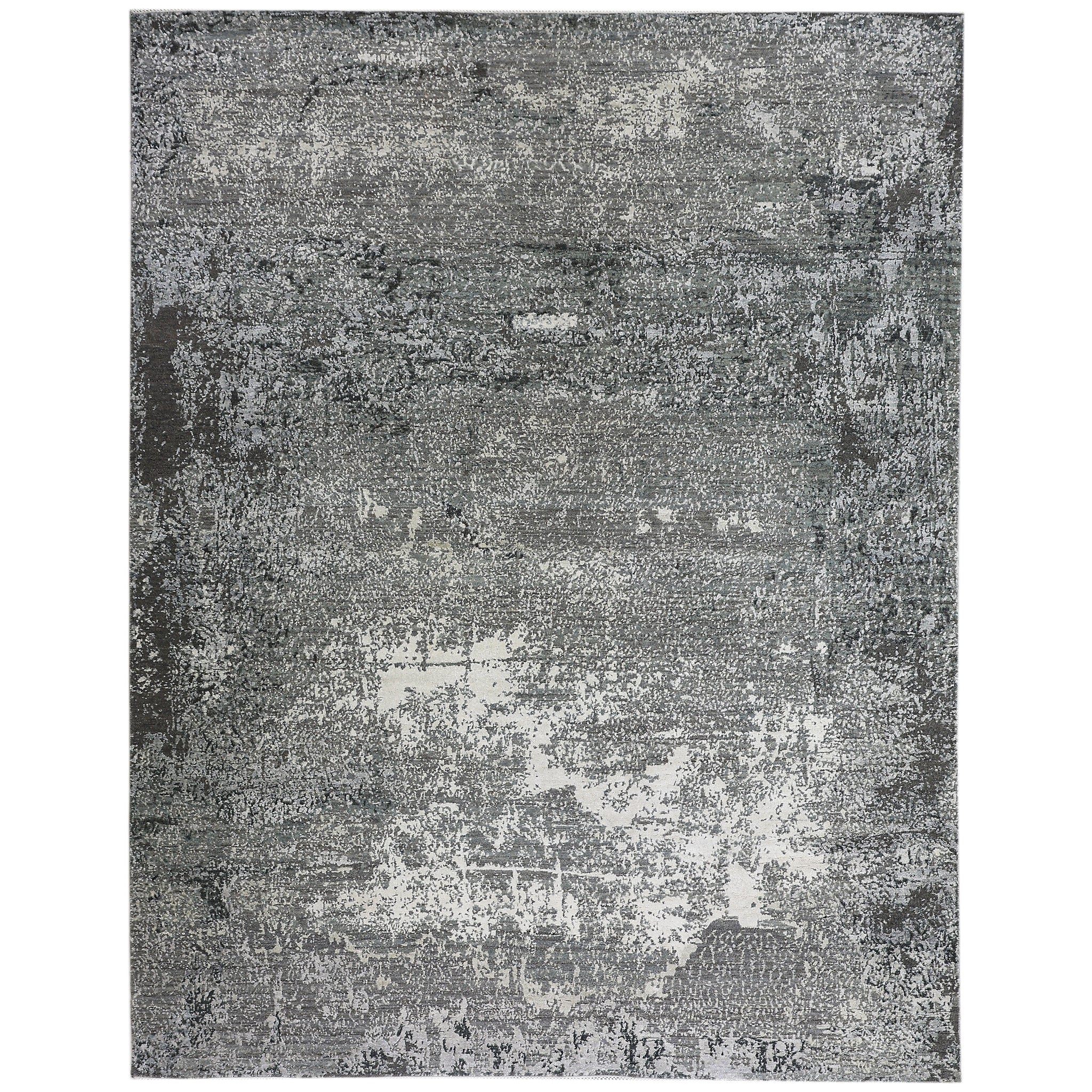 Modern Wool & Silk Grey Handknotted Rug