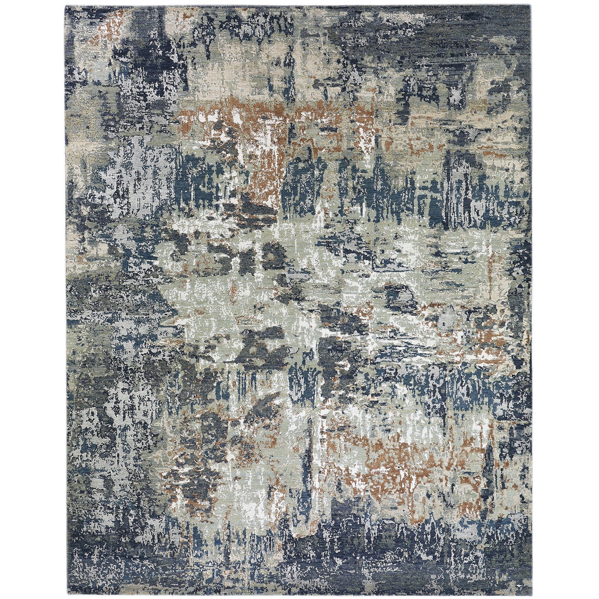 Modern Wool & Silk Grey Handknotted Rug