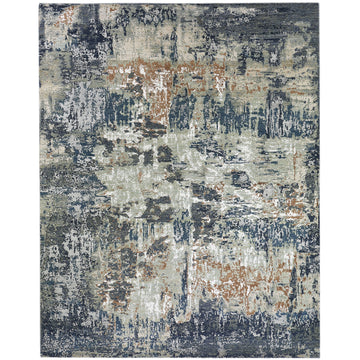 Modern Wool & Silk Grey Handknotted Rug