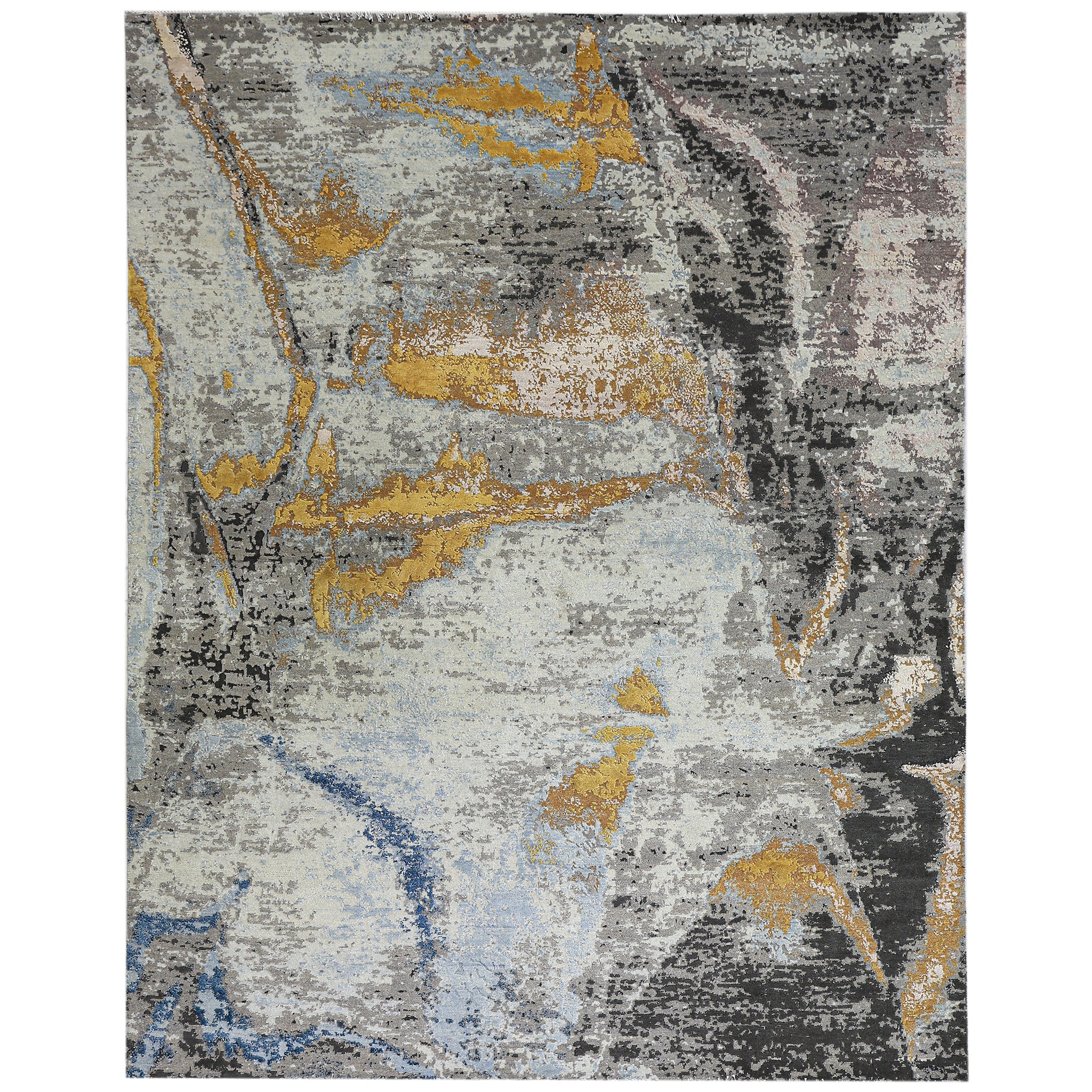 Modern Wool & Silk Grey Handknotted Rug