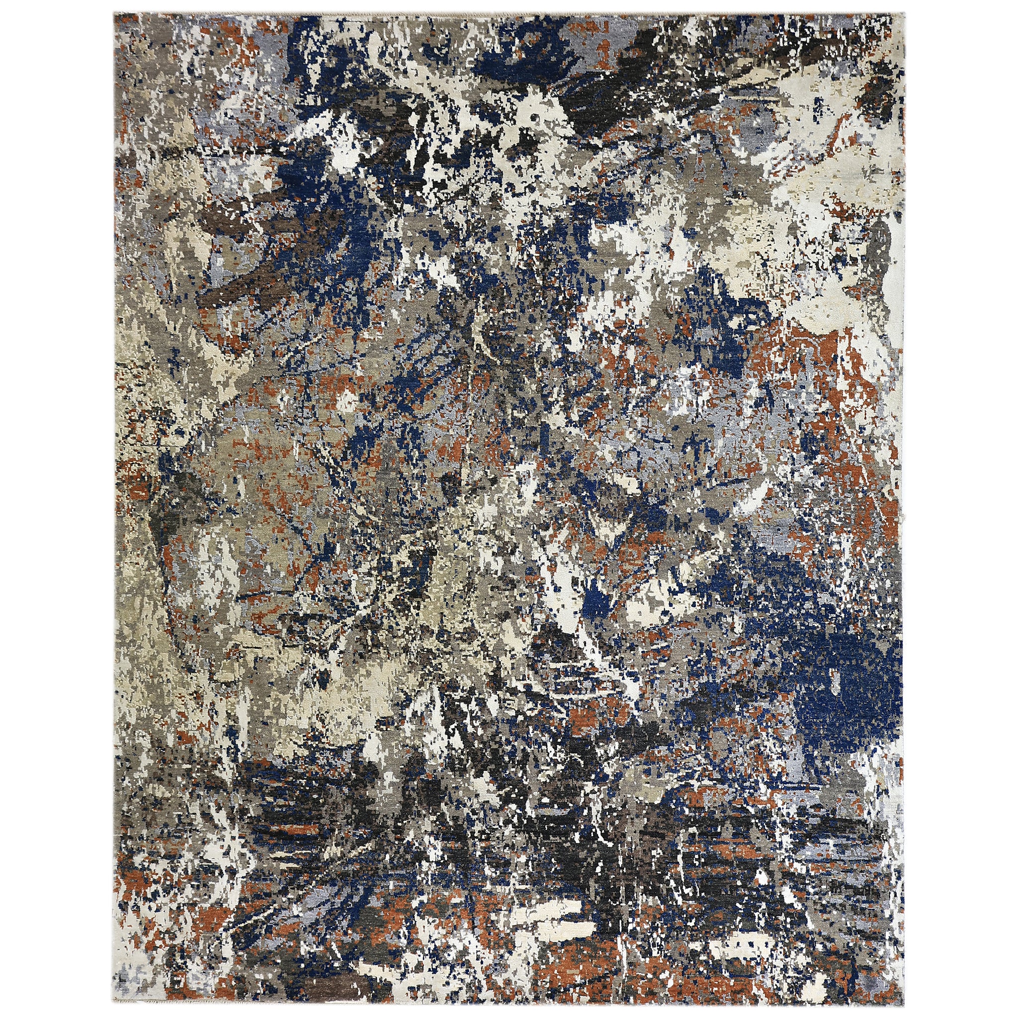 Modern Wool & Silk Grey Handknotted Rug