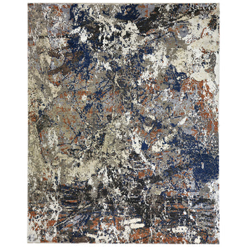 Modern Wool & Silk Grey Handknotted Rug