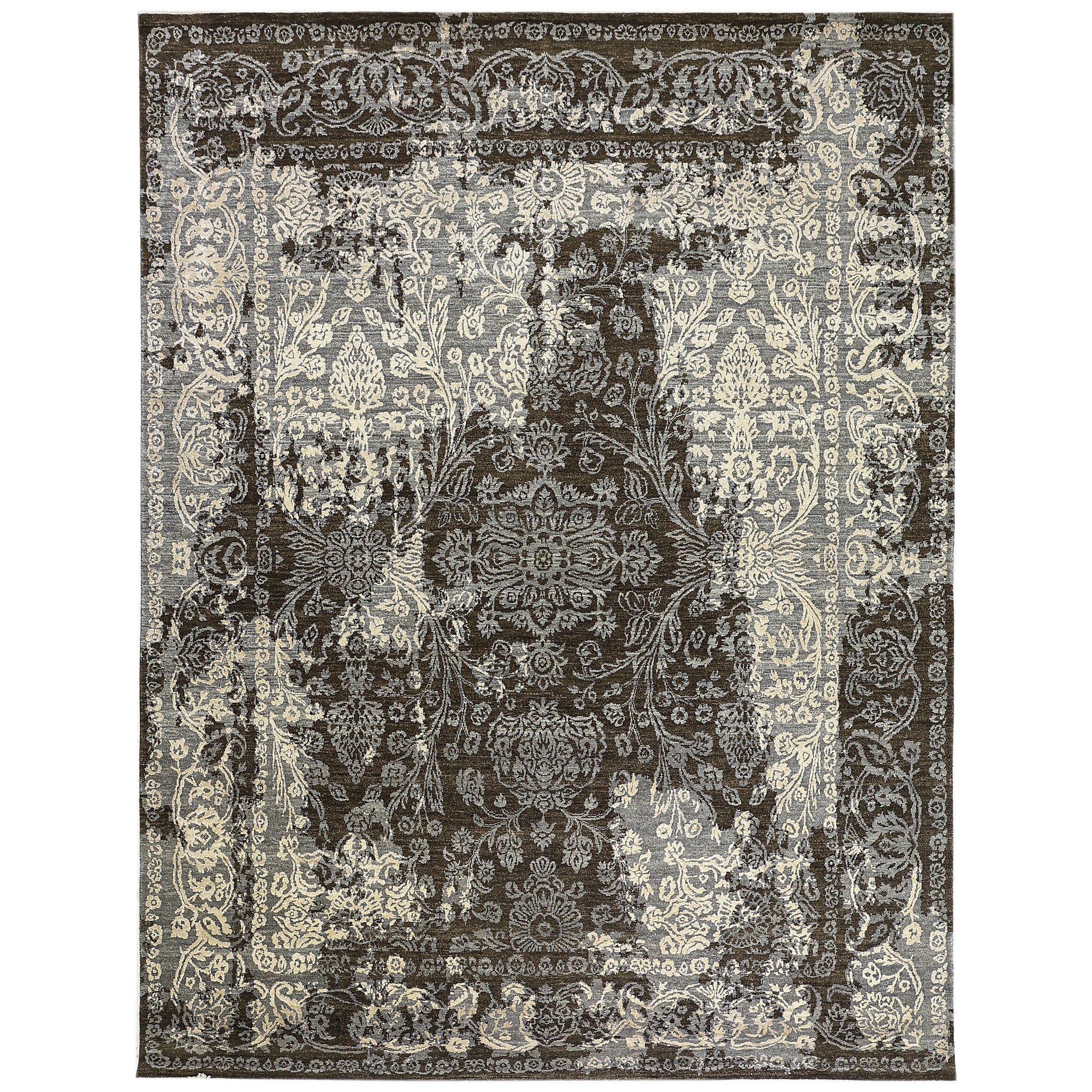 Modern Wool & Silk Grey Handknotted Rug