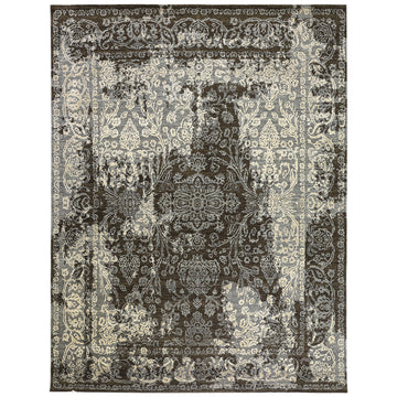 Modern Wool & Silk Grey Handknotted Rug