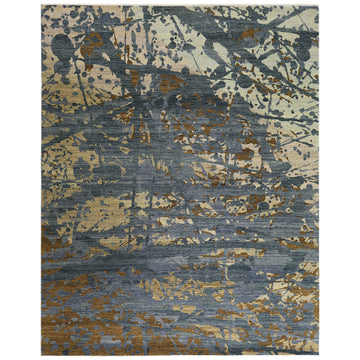 Modern Wool & Silk Grey Handknotted Rug