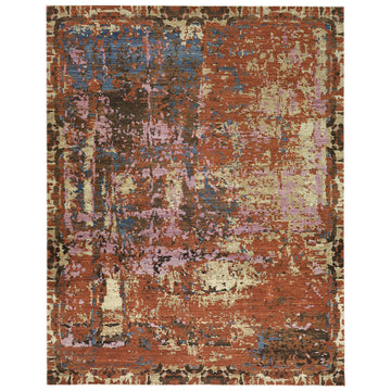 Modern Wool & Silk Brown Handknotted Rug