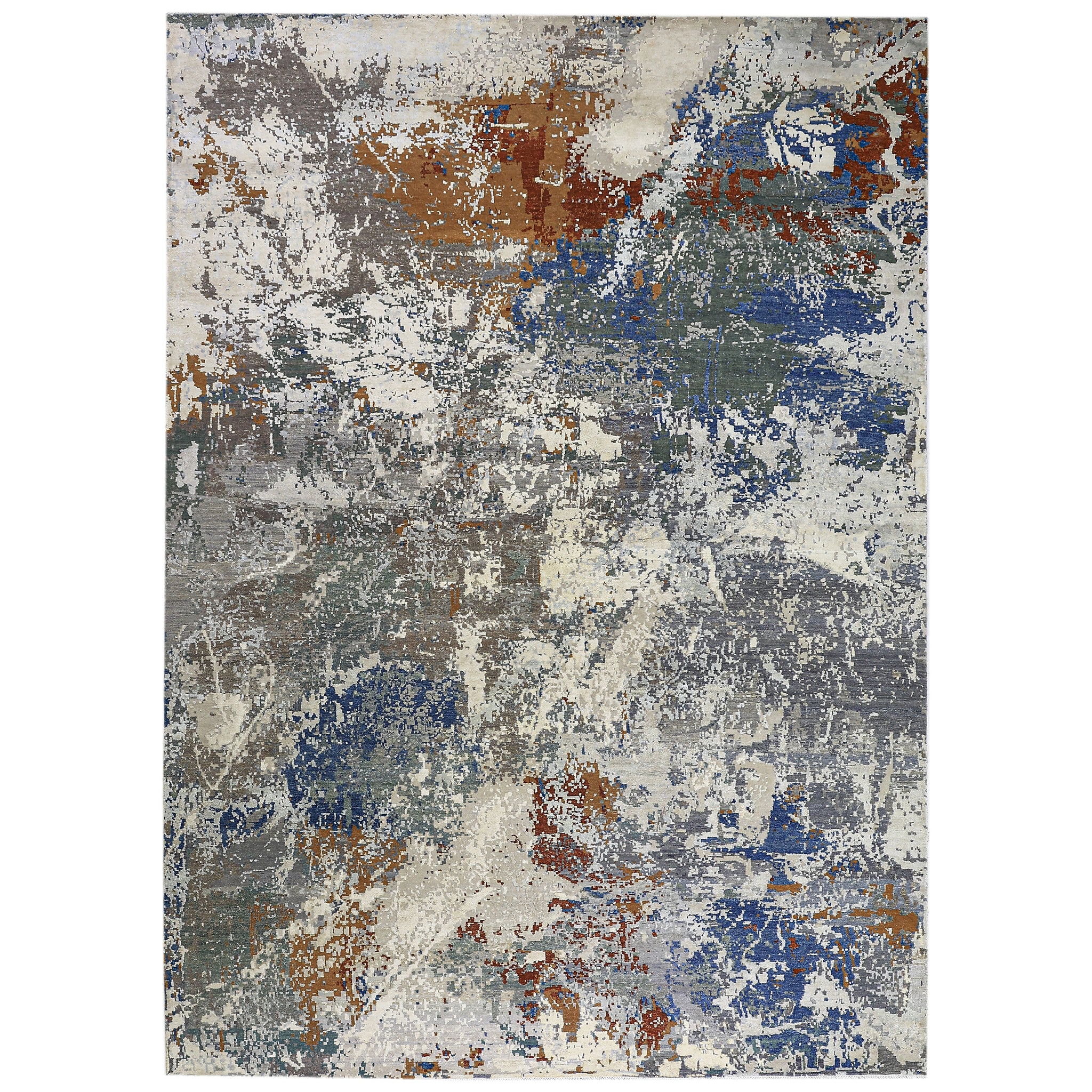Modern Wool & Silk Grey Handknotted Rug