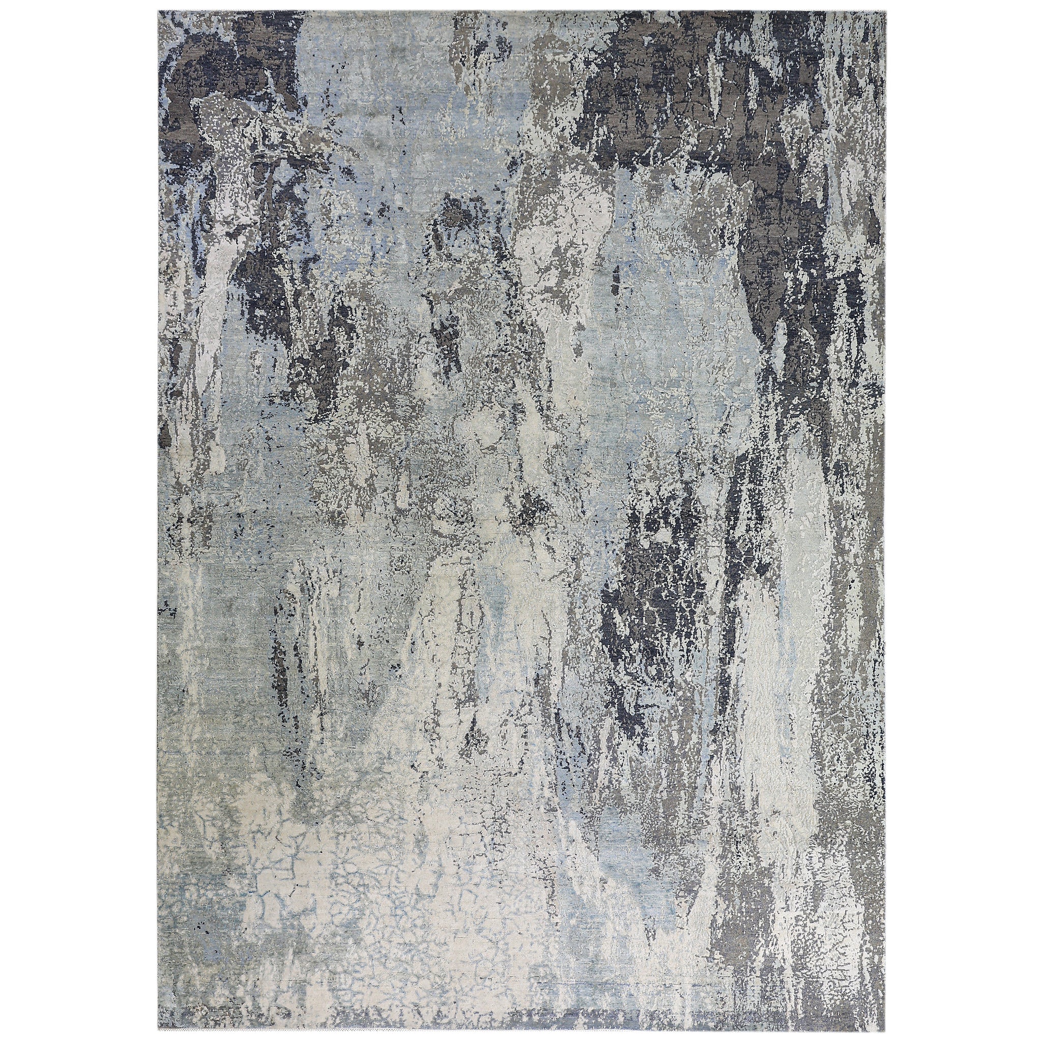 Modern Wool & Silk Grey Handknotted Rug