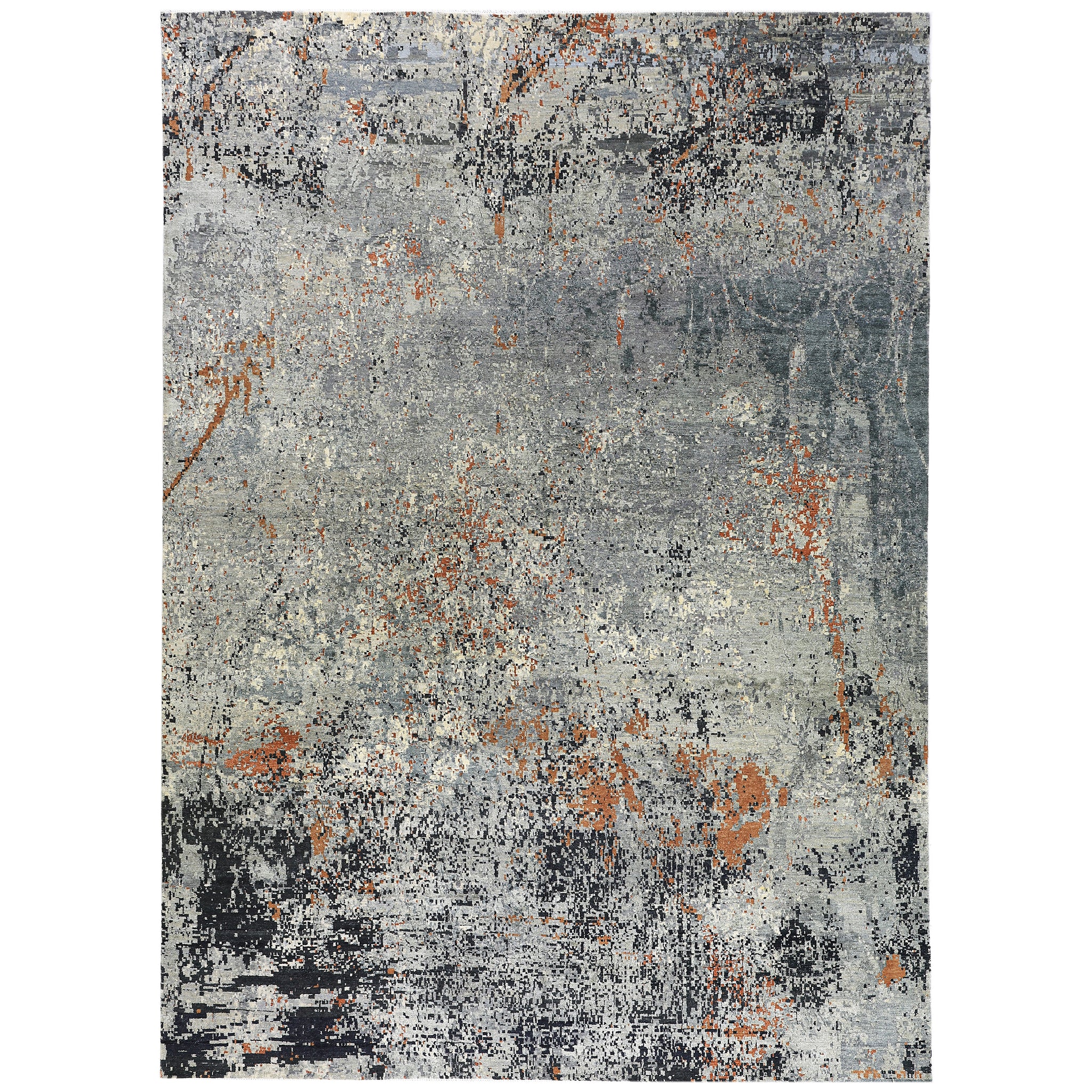Modern Wool & Silk Grey Handknotted Rug