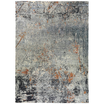Modern Wool & Silk Grey Handknotted Rug