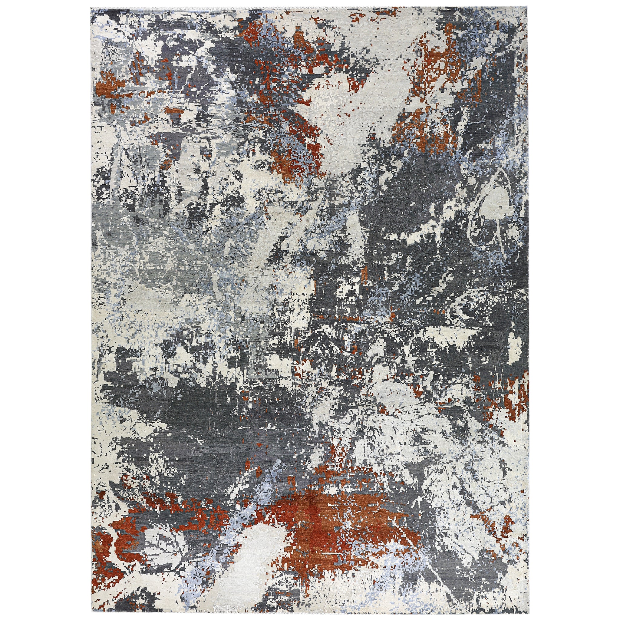 Modern Wool & Silk Grey Handknotted Rug