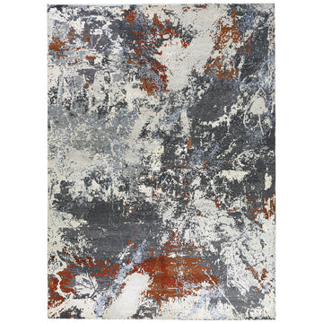 Modern Wool & Silk Grey Handknotted Rug