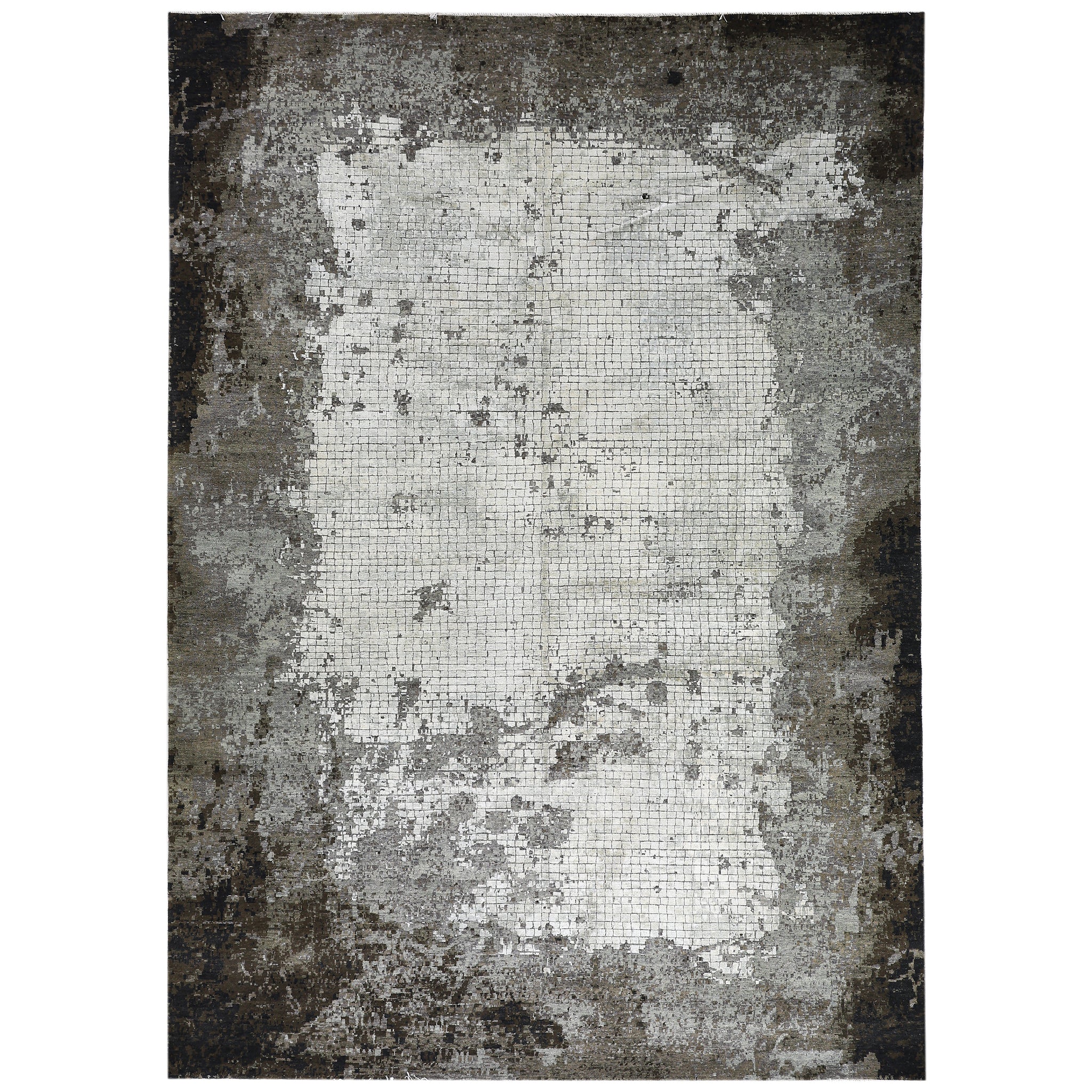 Modern Wool & Silk Grey Handknotted Rug